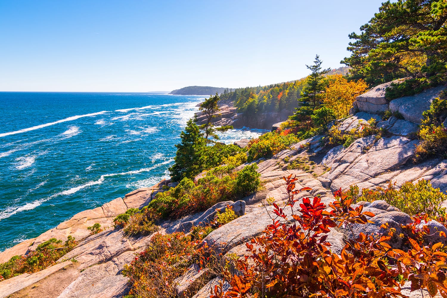 View of the Maine coastline at Acadia National park, USA