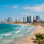 Beach and skyline in Tel Aviv, Israel