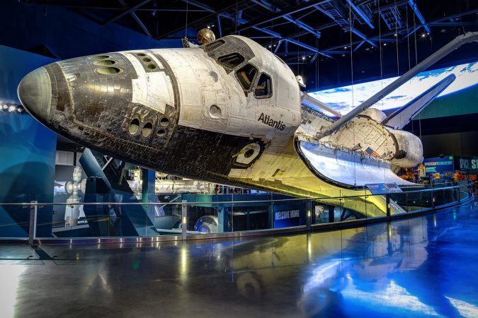 Space Shuttle Atlantis which is exhibited at the visitor complex of Kennedy Space Center, Florida, United States