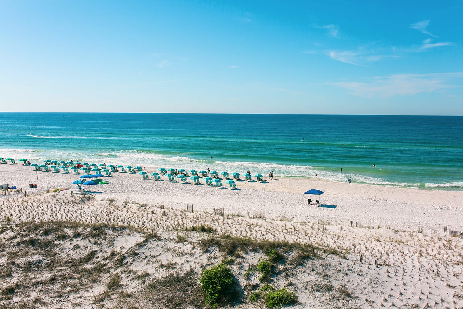 Emerald water and beach chairs at Fort Walton Beach, Florida, USA