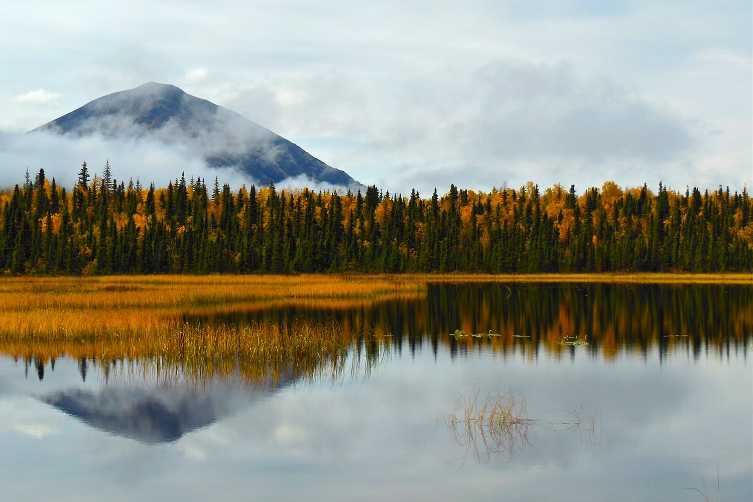 Reflections of Fall Colors in Lake Clark National Park in Alaska