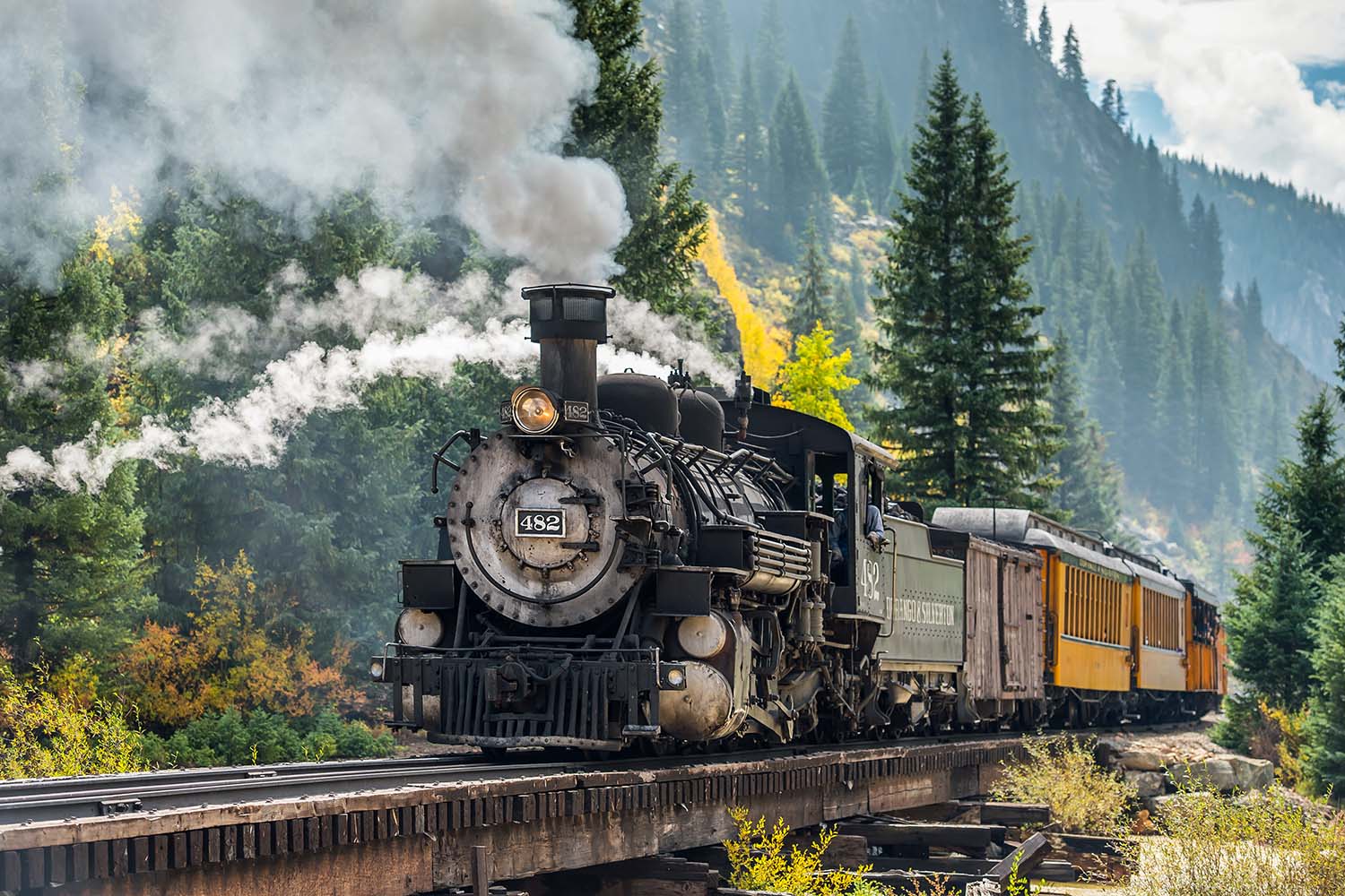 Restored steam train of Durango & Silverton in Colorado, USA