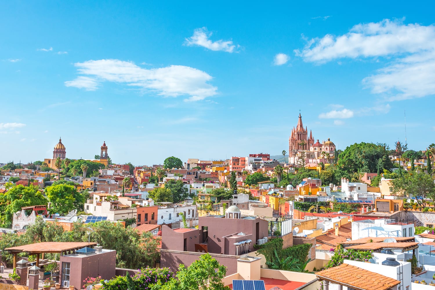 Beautiful panoramic view of San Miguel de Allende from a rooftop in Guanajuato, Mexico