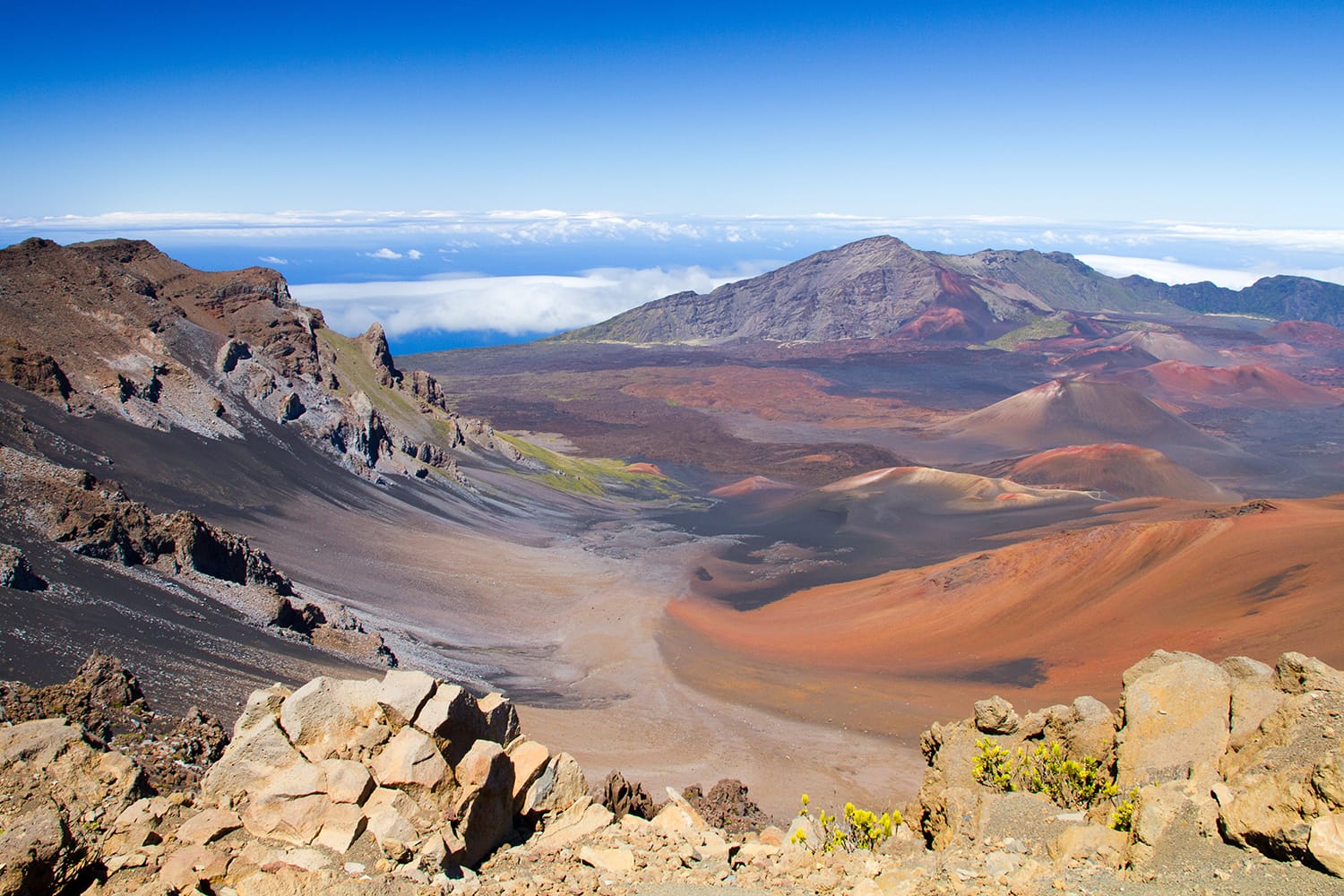 Panoramic view of colorful Haleakala volcano in Maui from summit