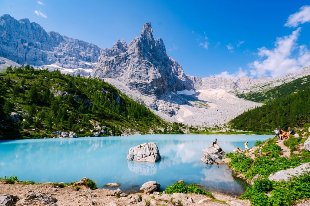 Lago di Sorapis in the Italian Dolomites, Italy
