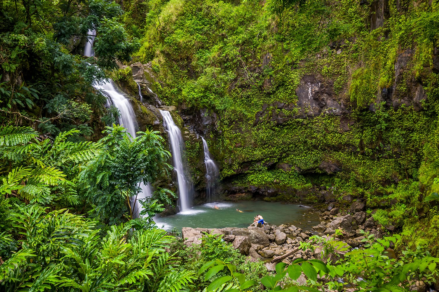 Three Bears Falls, Upper Waikani Falls on the Road to Hana, Maui, Hawaii