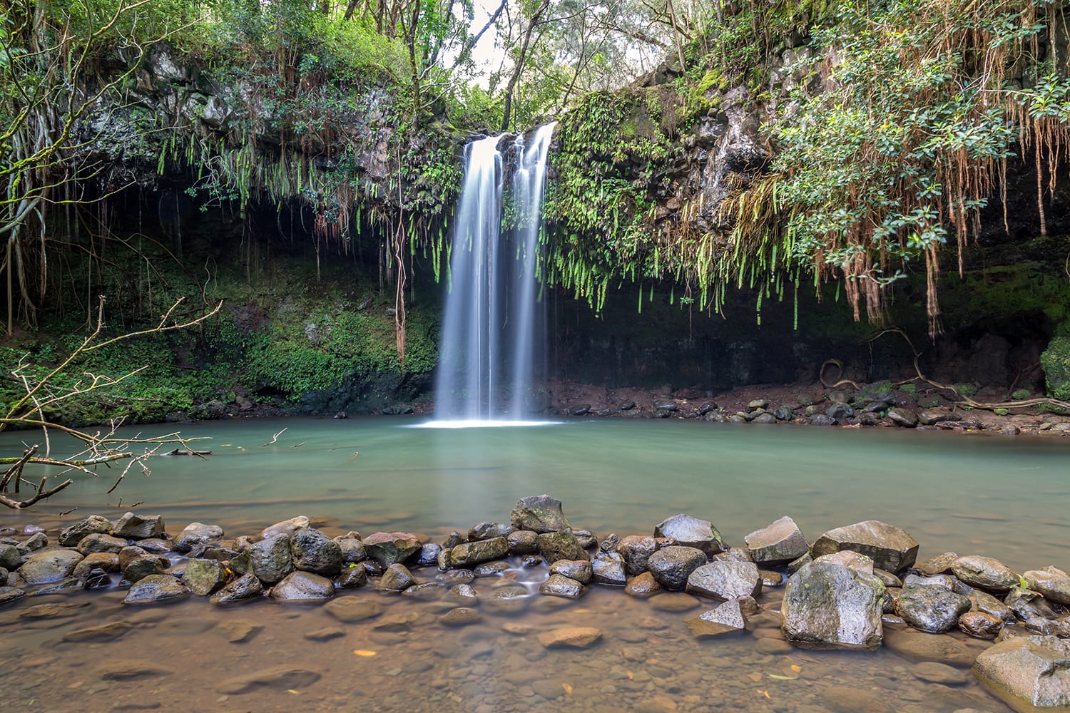 Twin Falls, lush tropical waterfall on the island of Maui, Hawaii