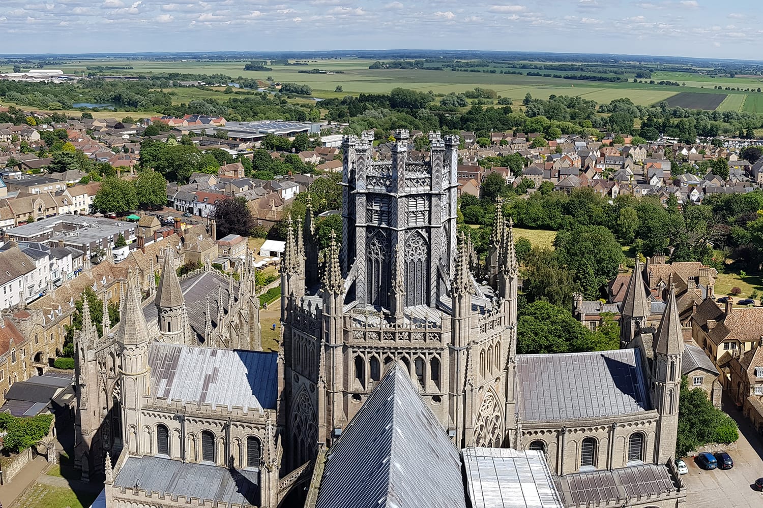 Panoramic views from the top of Ely Cathedral over looking the surrounding fens