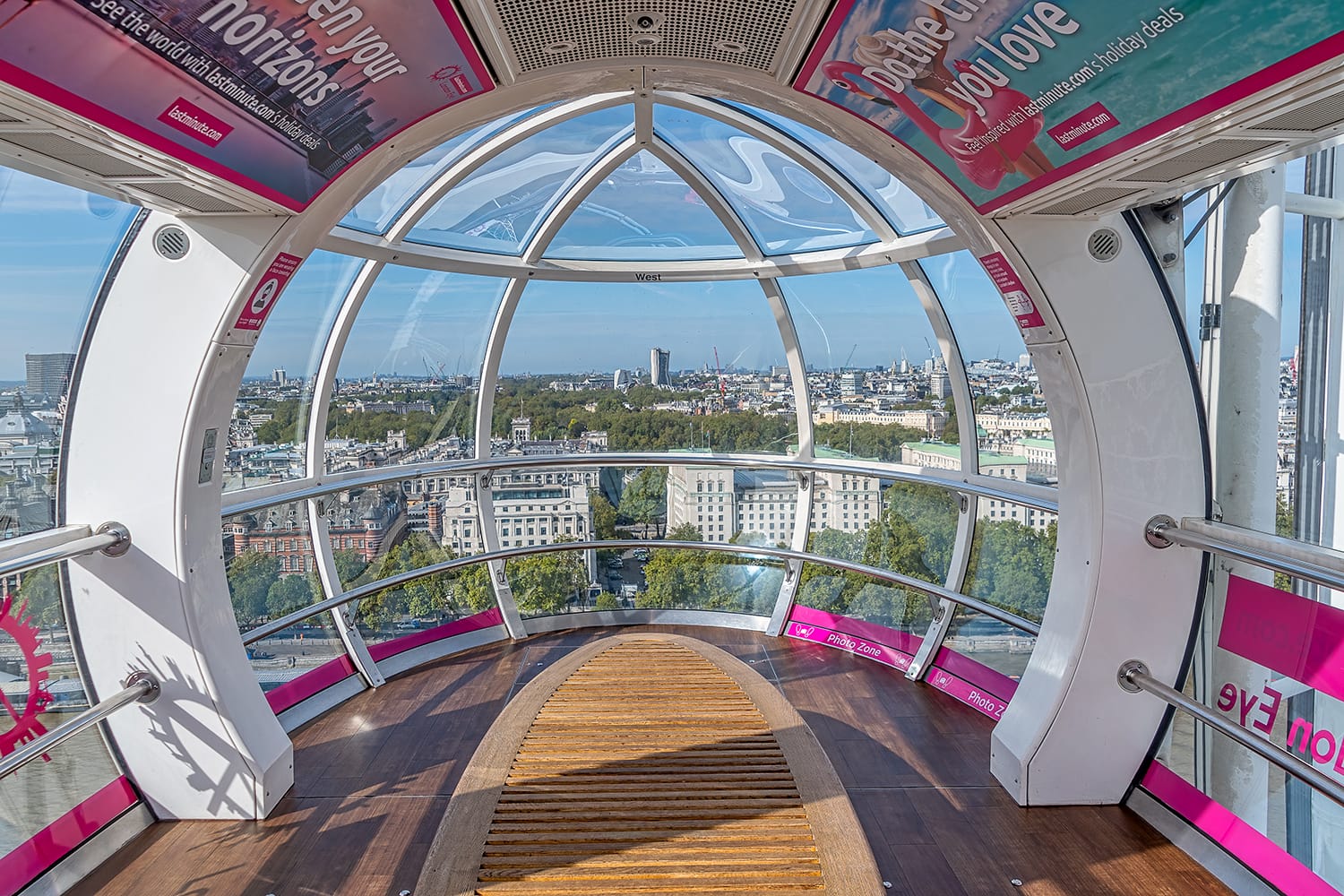 Inside view of a capsule on the London Eye ferris wheel