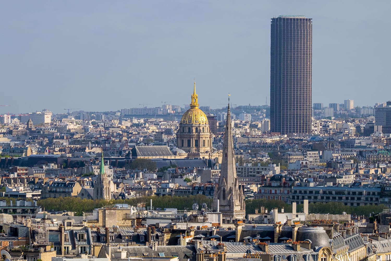 The Paris City View with Invalides and Montparnasse in Cloudy Day Paris, France.