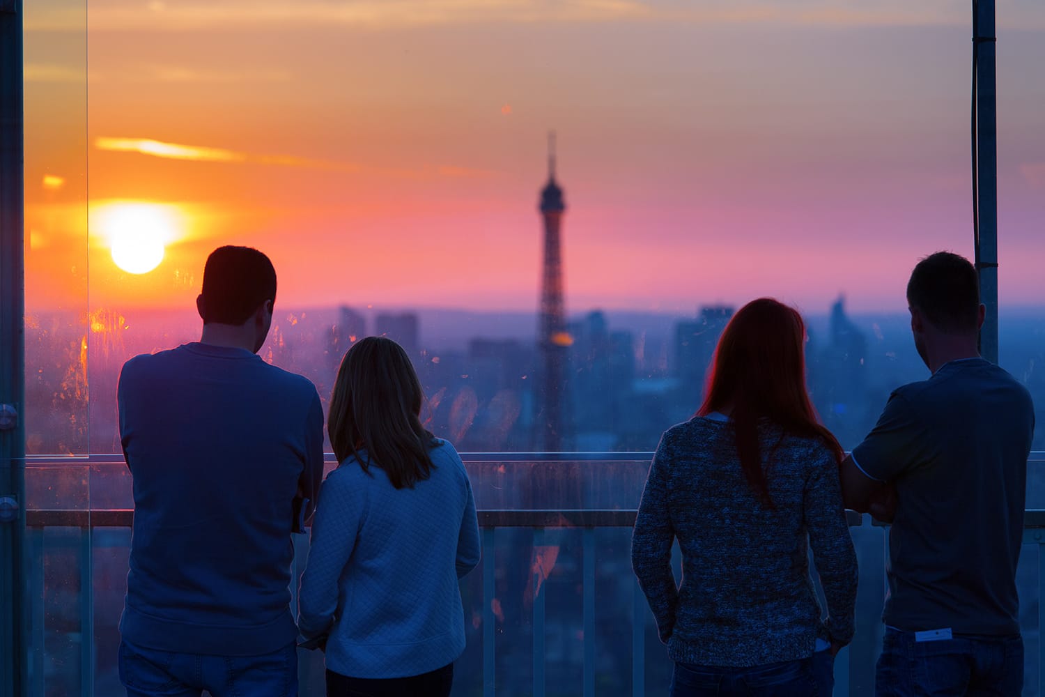 Sunset view over Paris from Montparnasse Tower
