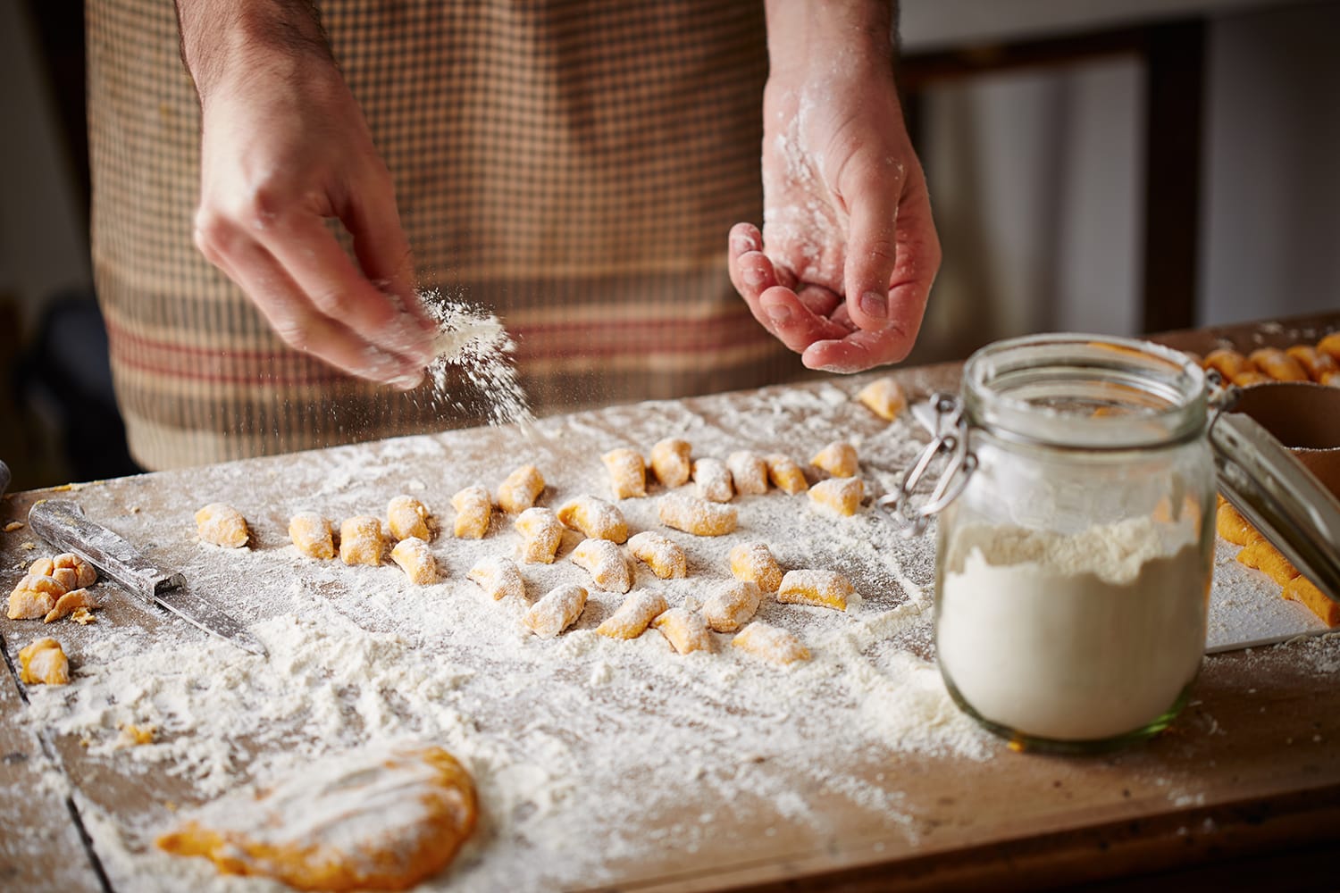 Cook making gnocchi from scratch
