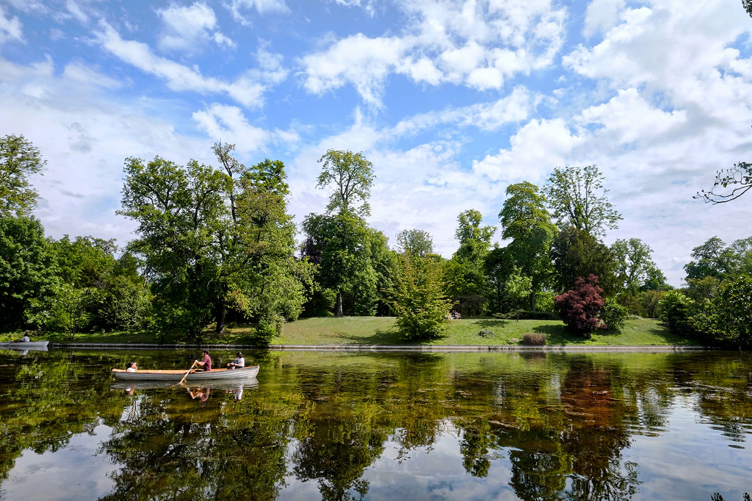 View of lower lake in the Bois de Boulogne in Paris, France