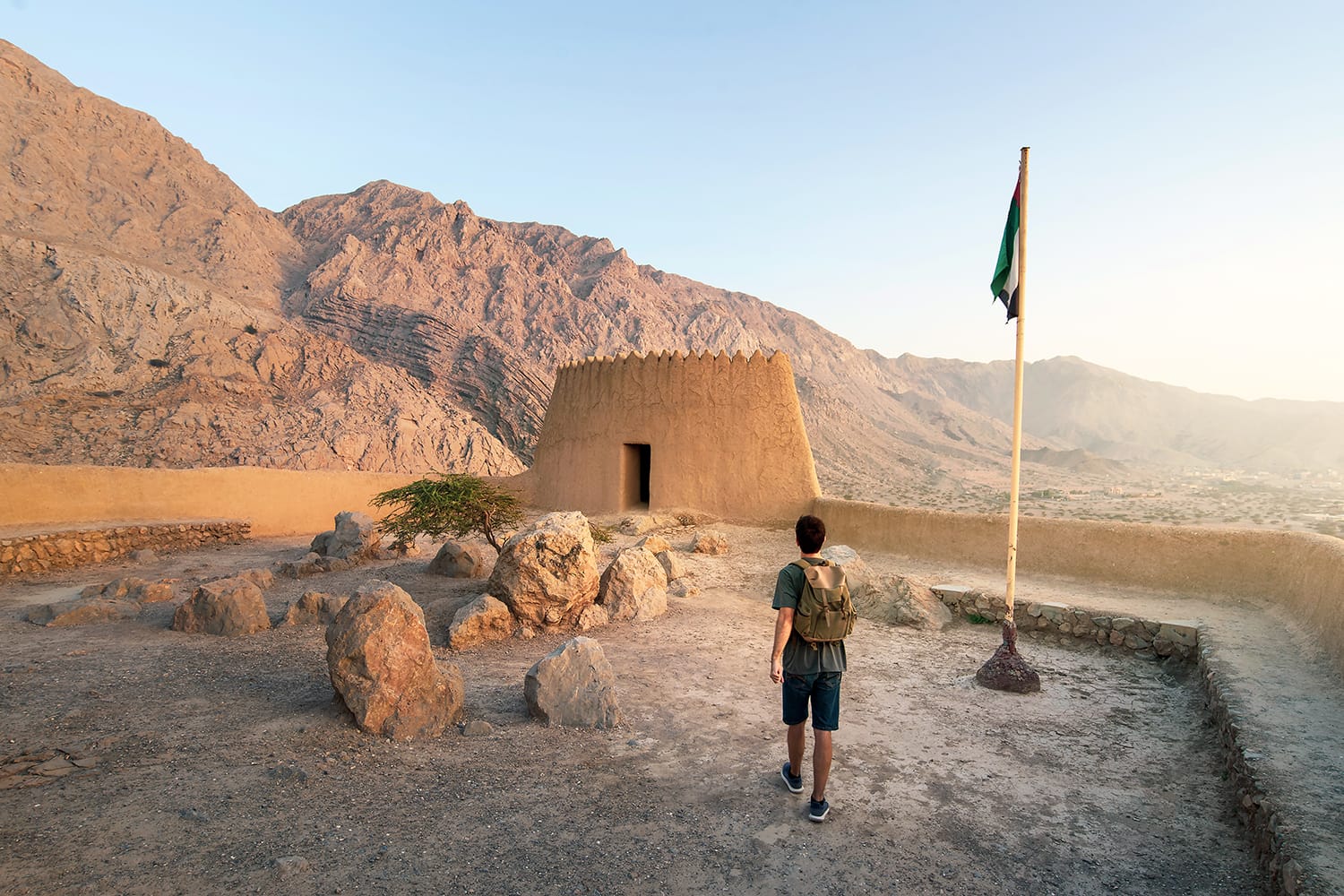 Traveler exploring Dhayah Fort in north Ras Al Khaimah