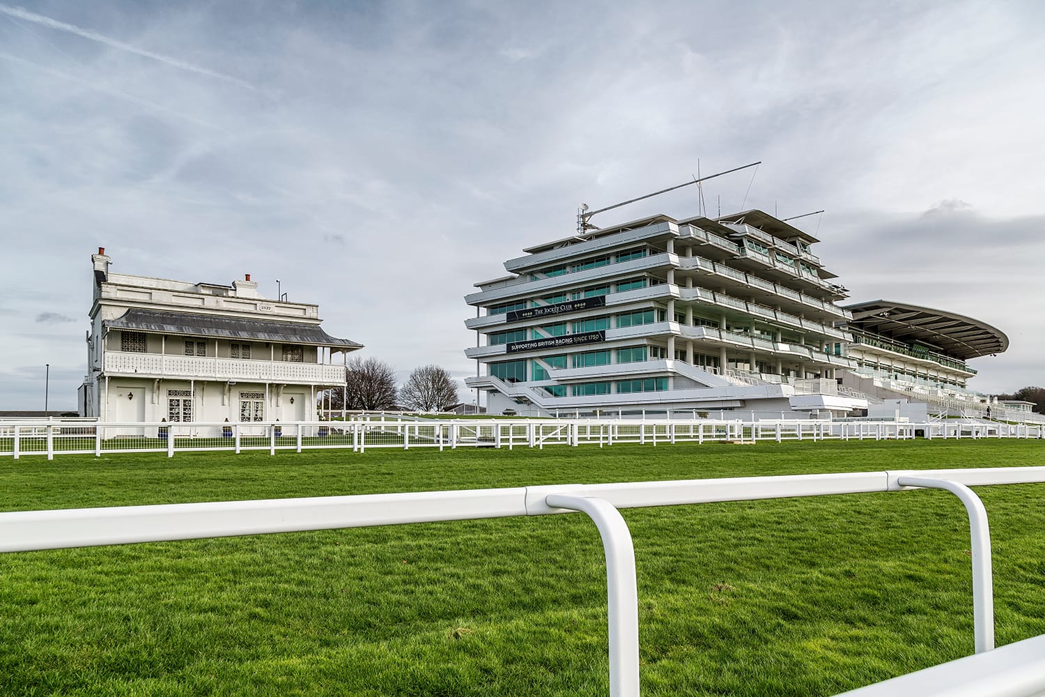 he Prince's Stand, Queens Stand and Duchess's Stand at Epsom Downs racecourse pictured on a non race day.