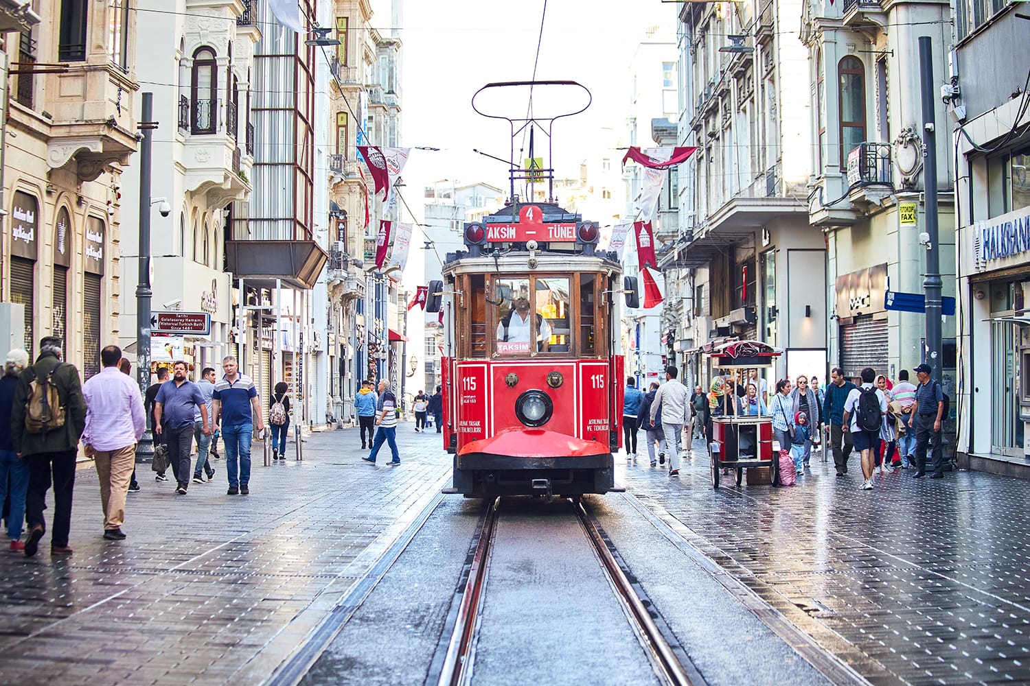 Nostalgic traditional Red Tram in Beyoglu
