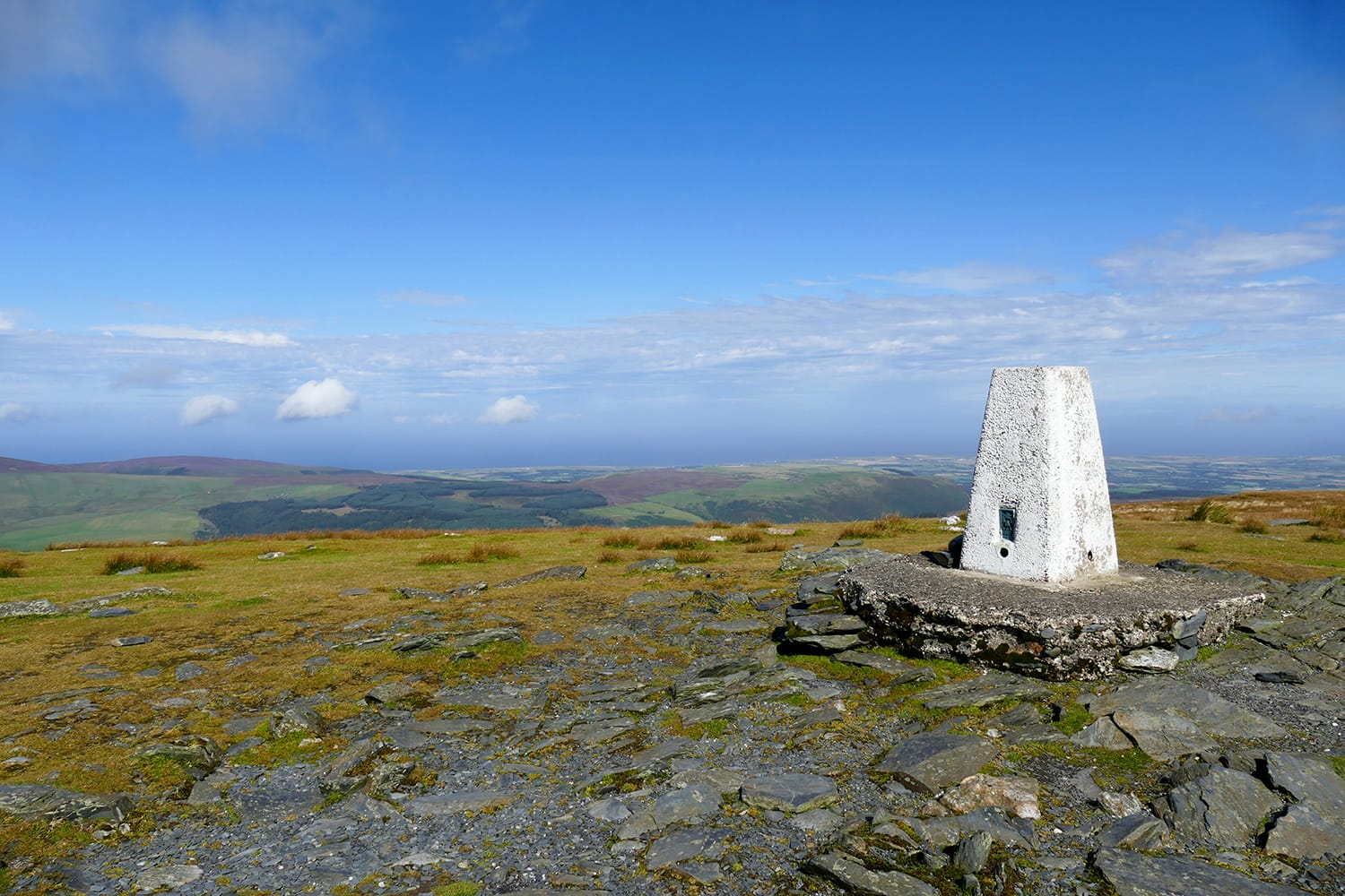 Trig point on top of Snaefell Mountain, Isle of Man, United Kingdom