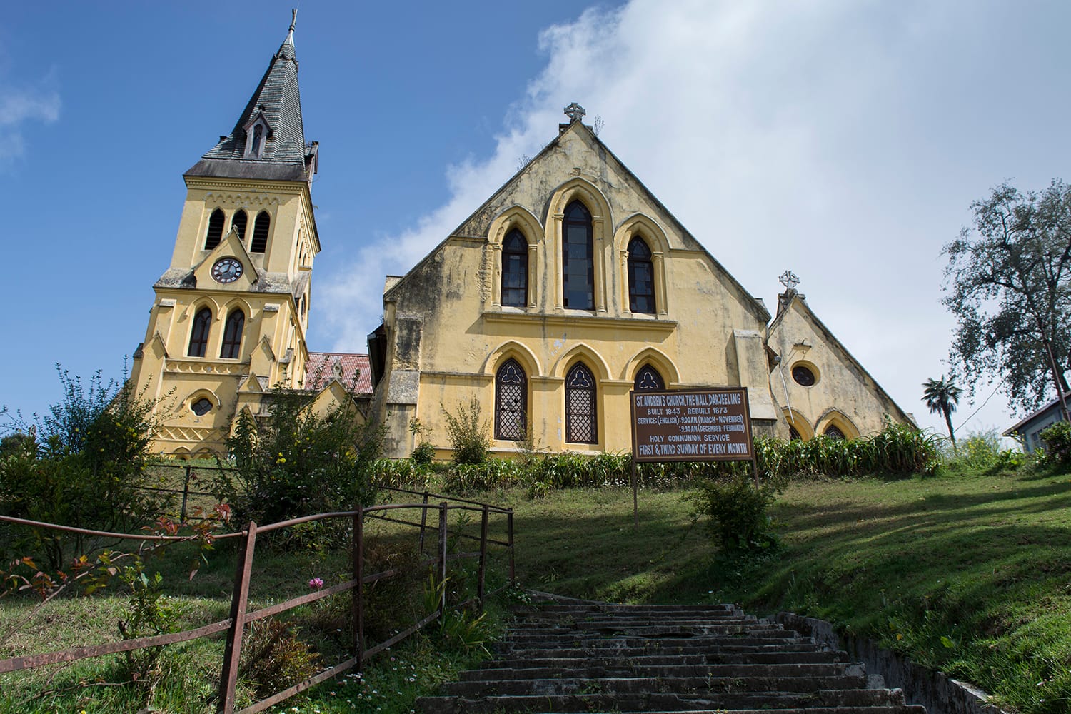 St Andrews Church set atop a hill opposite bhanu bhawan in Darjeeling, West Bengal, India.