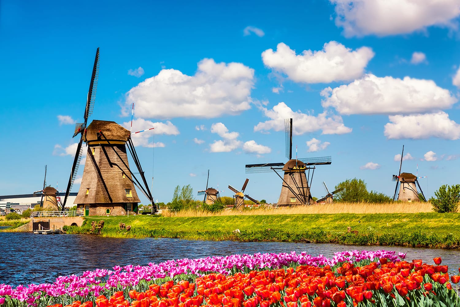 Famous windmills in Kinderdijk village, Netherlands