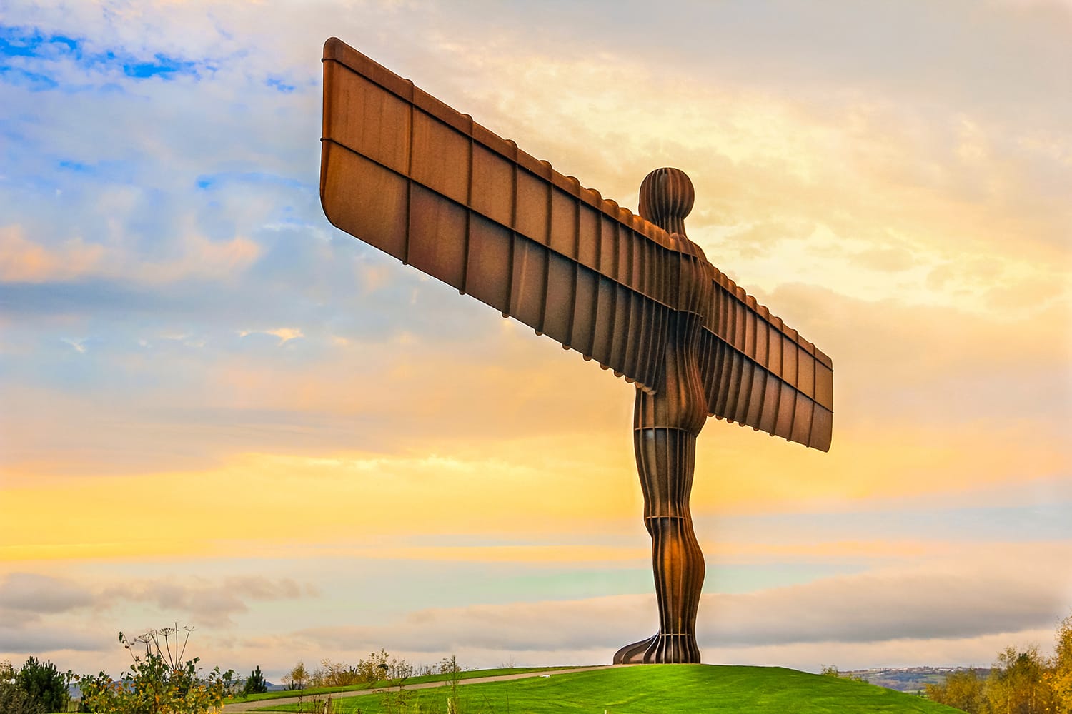 The angel of the north a steel sculpture stand alone in autumn season at Gateshead, Newcastle Upon Tyne, UK