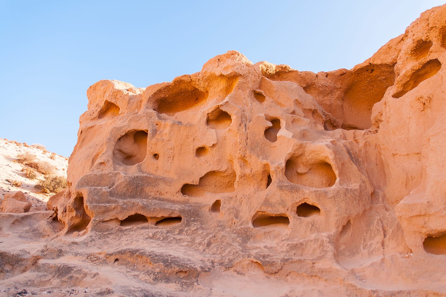 Smooth sandstone walls of Barranco de los Enamorados. Fuerteventura, Canary Islands