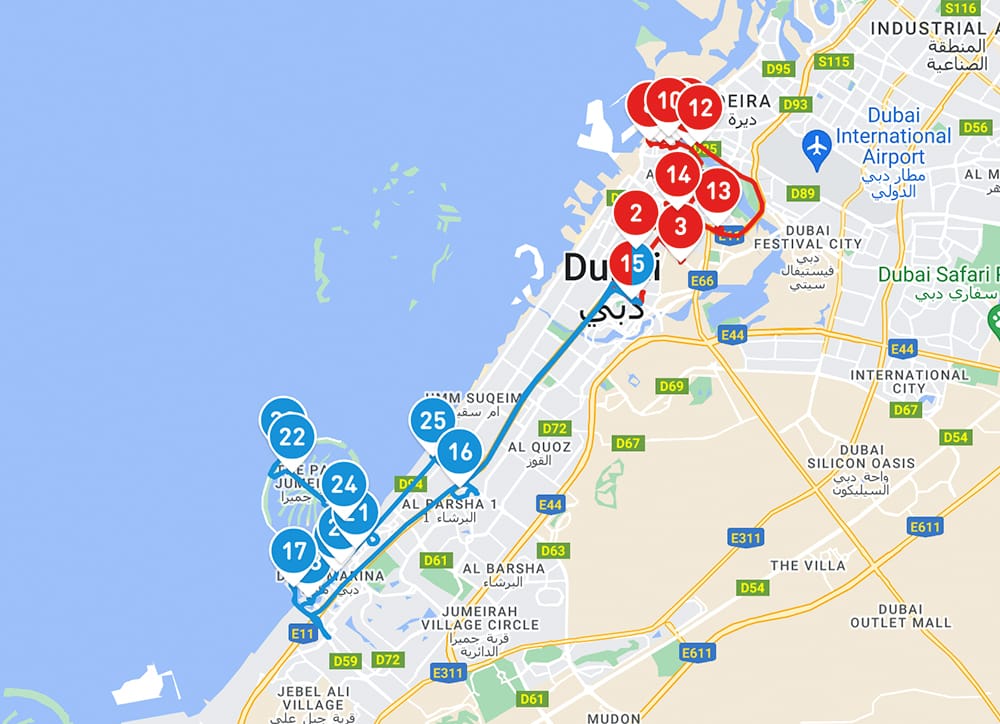Big Bus Dubai Hop-On Hop-Off Bus Tour Map