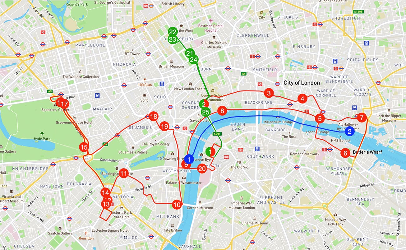 City Sightseeing London Hop-On Hop-Off Bus Tour Map