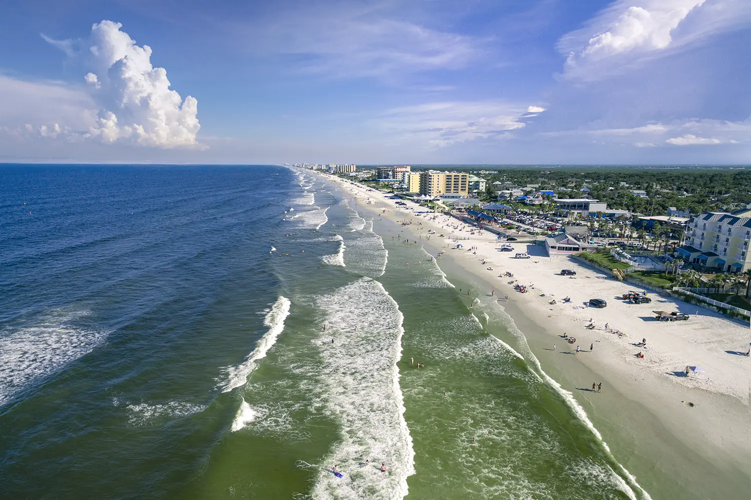 Aerial view of beautiful summer day in New Smyrna Beach, Florida.