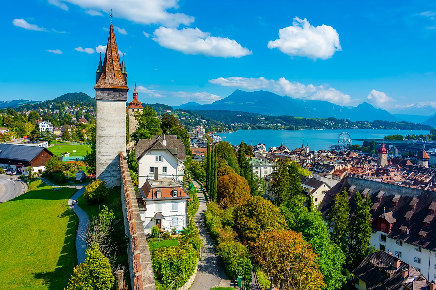 Fortification overlooking the old town of Luzern, Switzerland.
