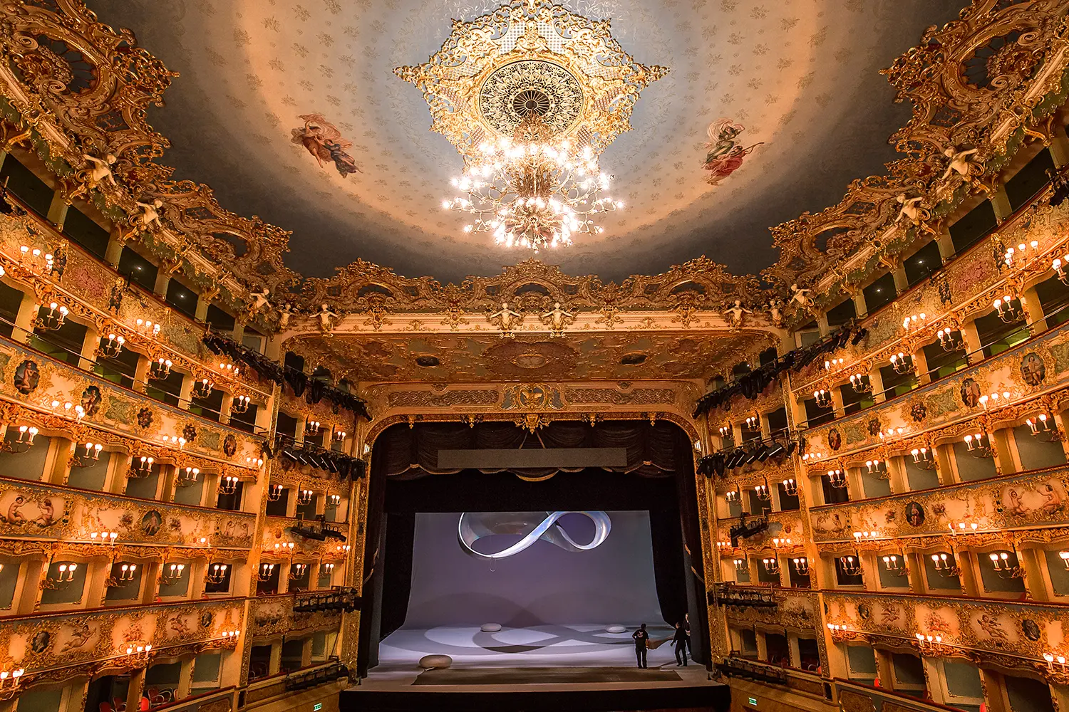 Interiors and architectural details of Teatro la Fenice, Venice