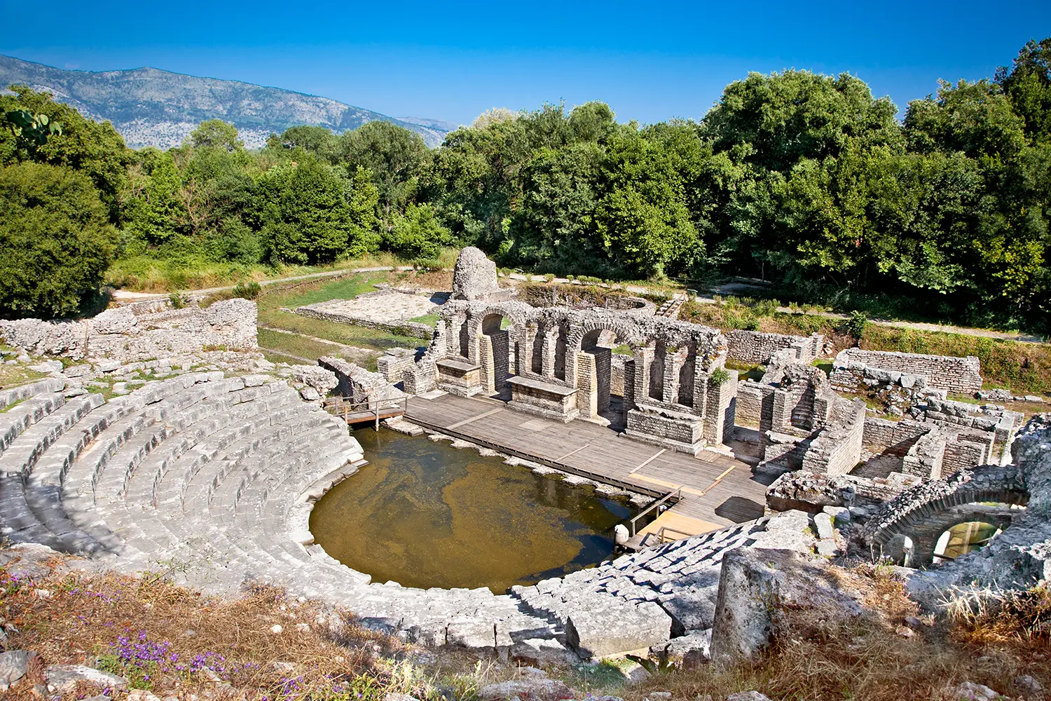 Amphitheater- Remains of the ancient Baptistery from the 6th century at Butrint, Albani