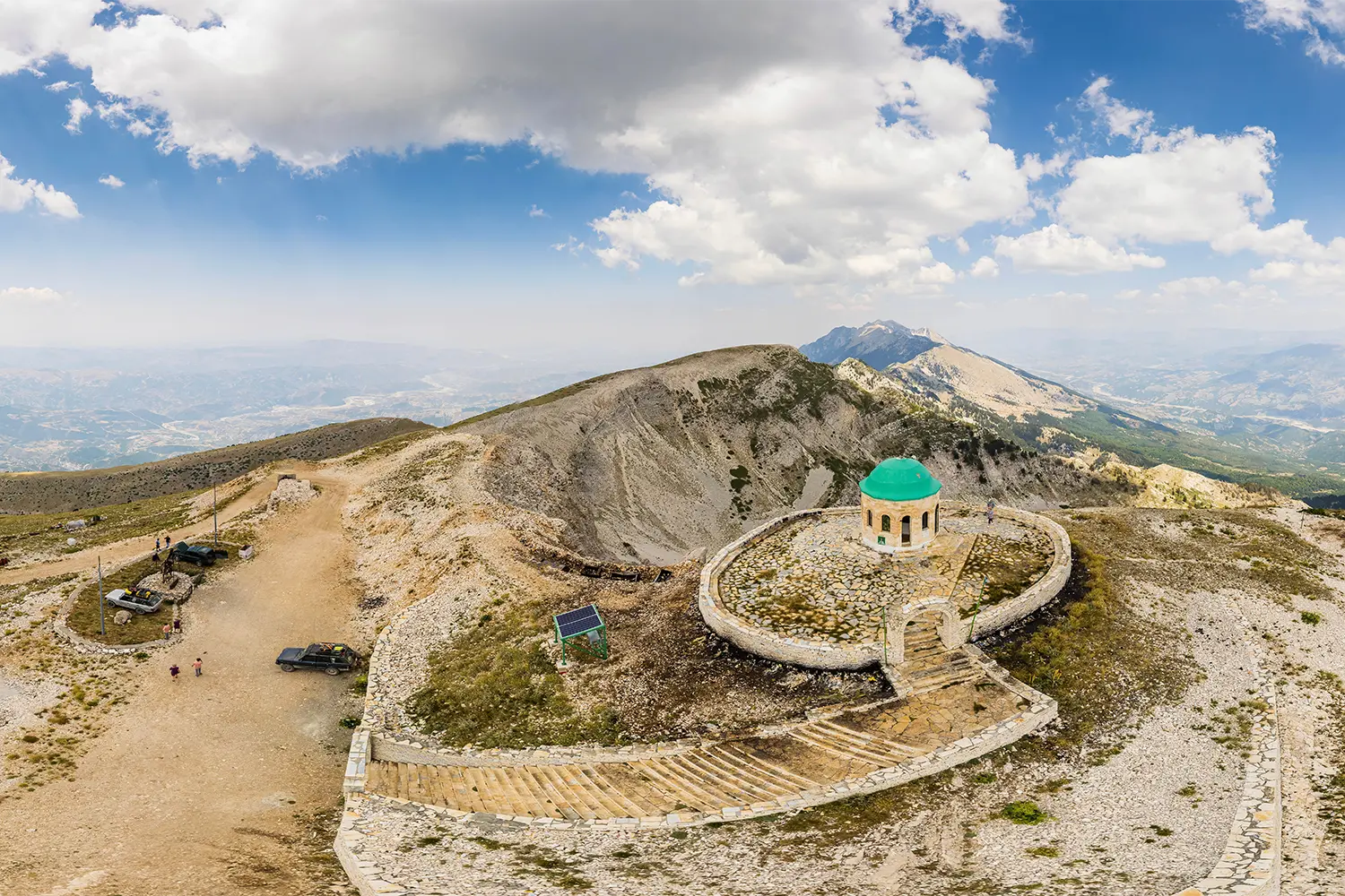 Mount Tomorr in the Tomorr National Park with Shrine (tyrbe) of Abbas ibn Ali on the top in Summer, Albania