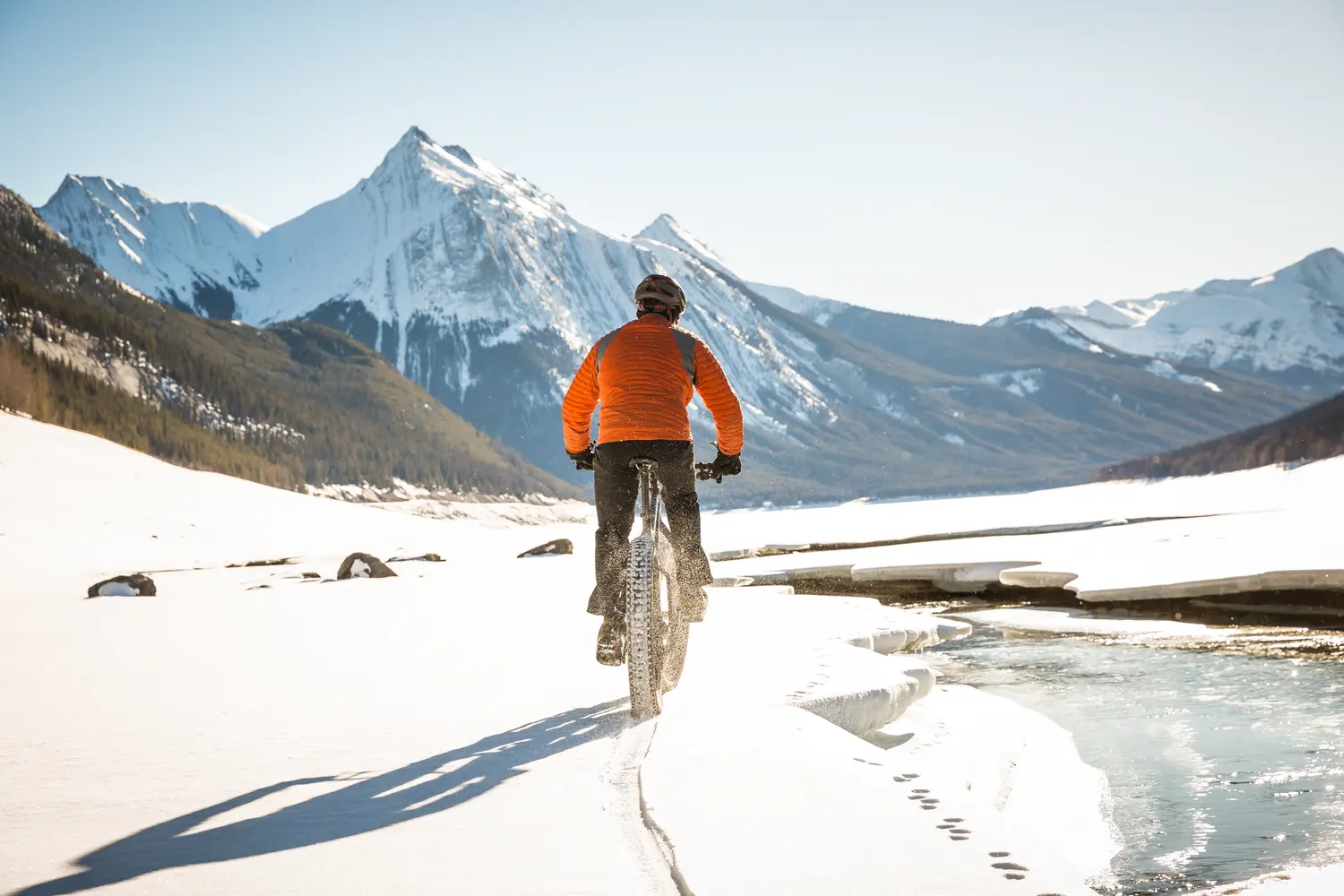 Fat biking in snow in Jasper, Canada