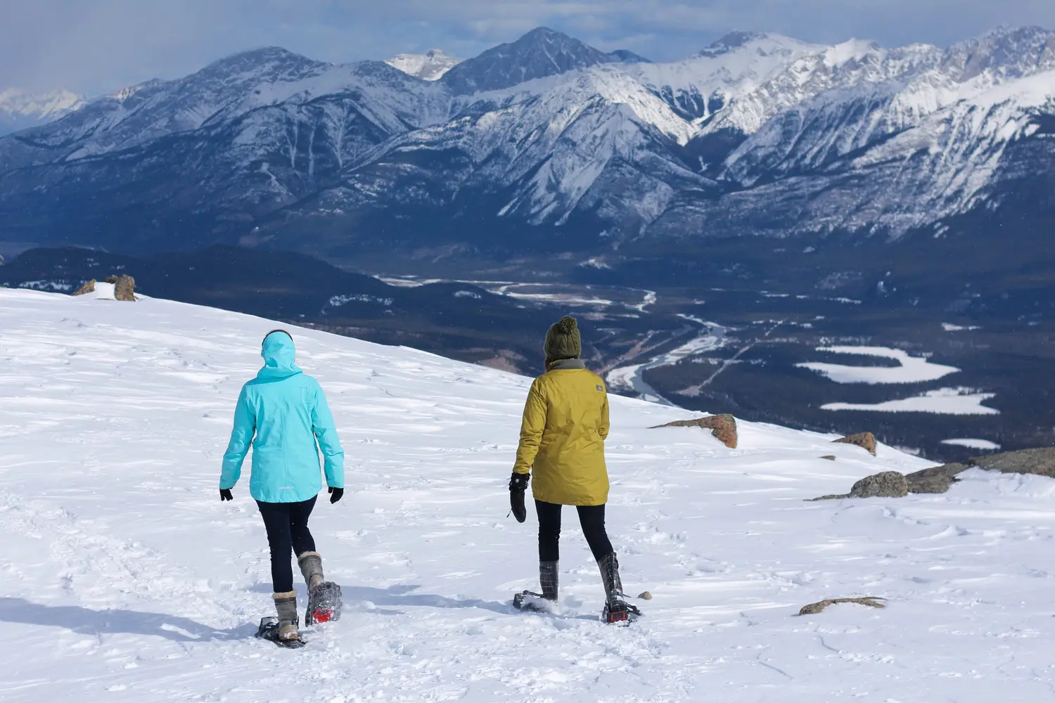 People snow shoeing in Jasper, Canada