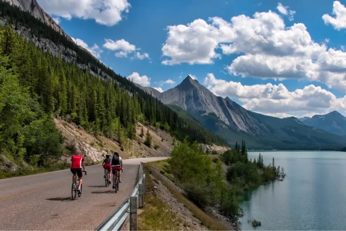 Three Cyclists in Jasper National Park, Canada