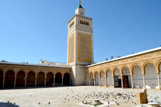 The Ez Zitouna or Al Zaytuna Mosque in the Medina of the Old City of Tunis in north of Tunisia