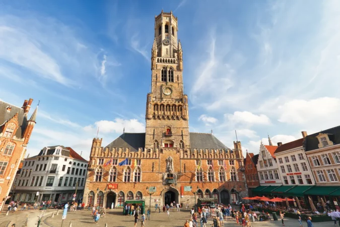 The Belfry Tower, aka Belfort, of Bruges, medieval bell tower in Bruges, Belgium