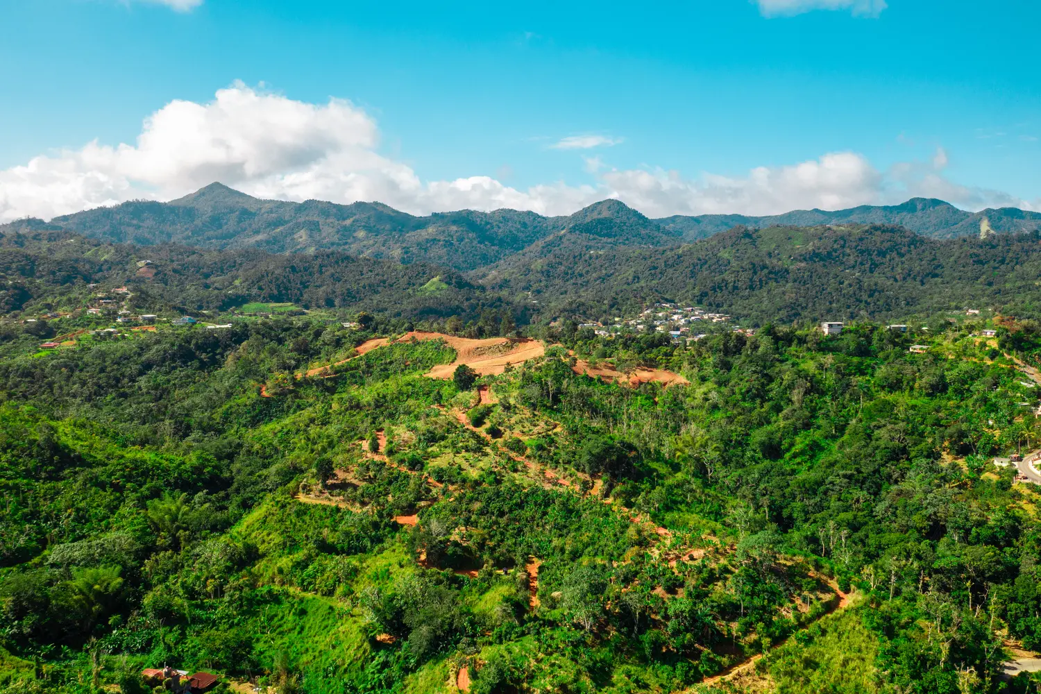 An aerial view of the Mountain landscapes of Adjuntas, Puerto Rico