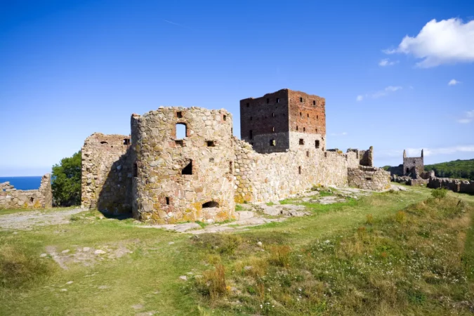 Hammershus castle ruins on the Baltic Sea coast, Bornholm, Denmark