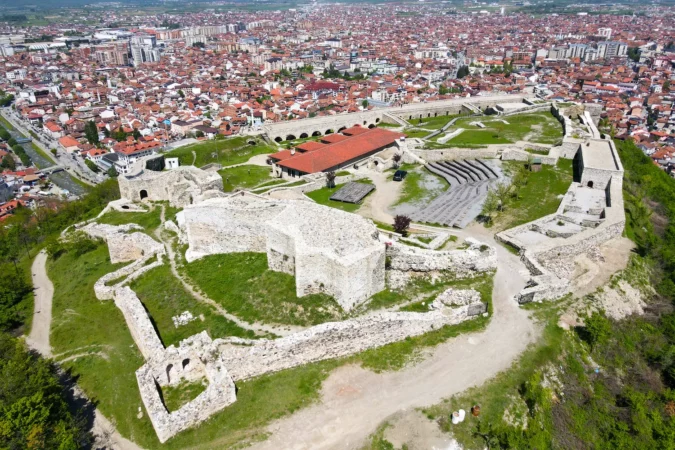 Drone view at the town of Prizren in Kosovo