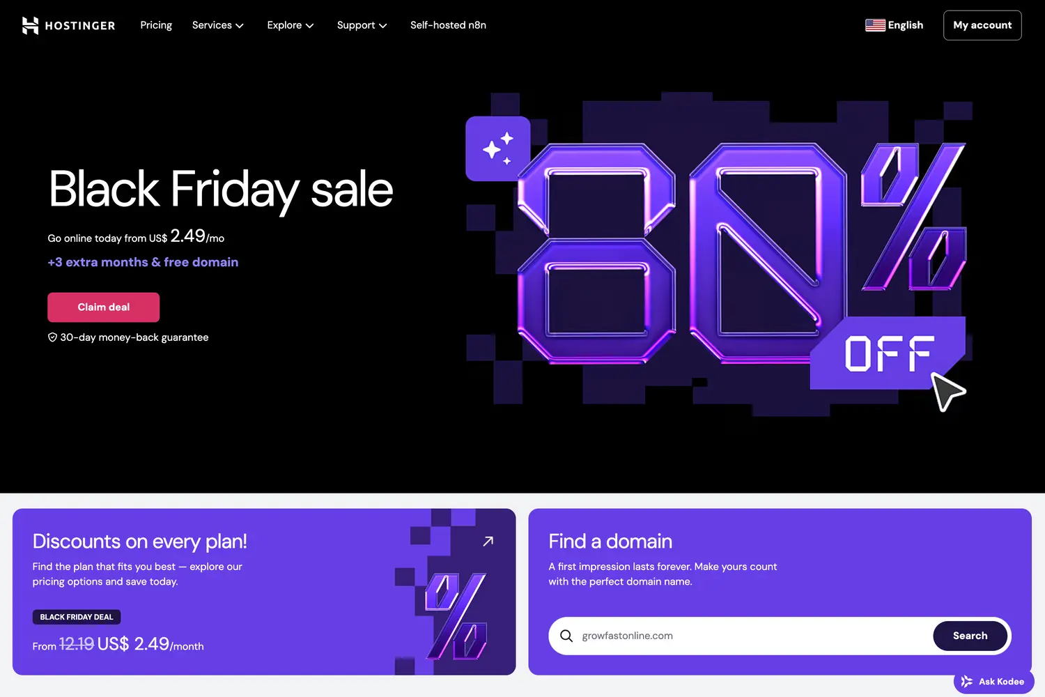 Hostinger Black Friday homepage
