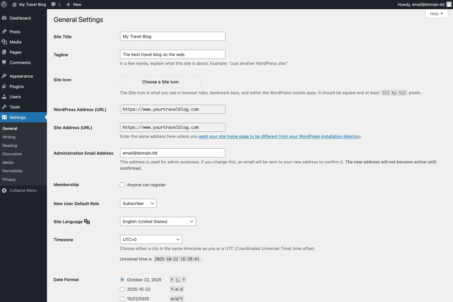 WordPress General Settings